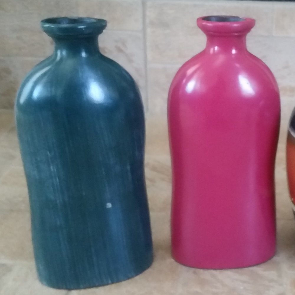 3 Vases Wooden & Ceramic - Picture 2 of 3